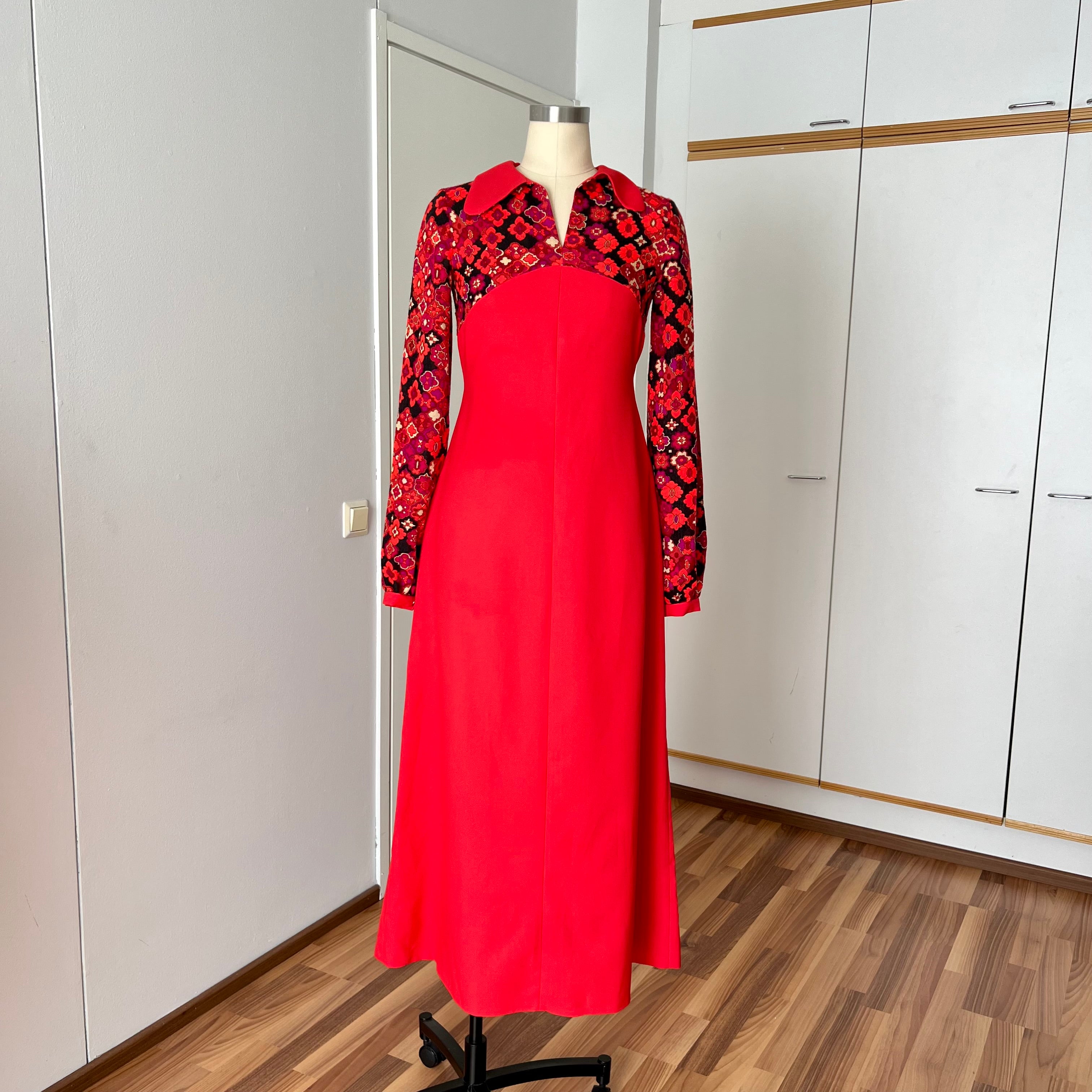 1960s 70s Psychedelic Floral Maxi Dress-Empire Waist Retro Mod Floor L – Nana's Vintage Shack