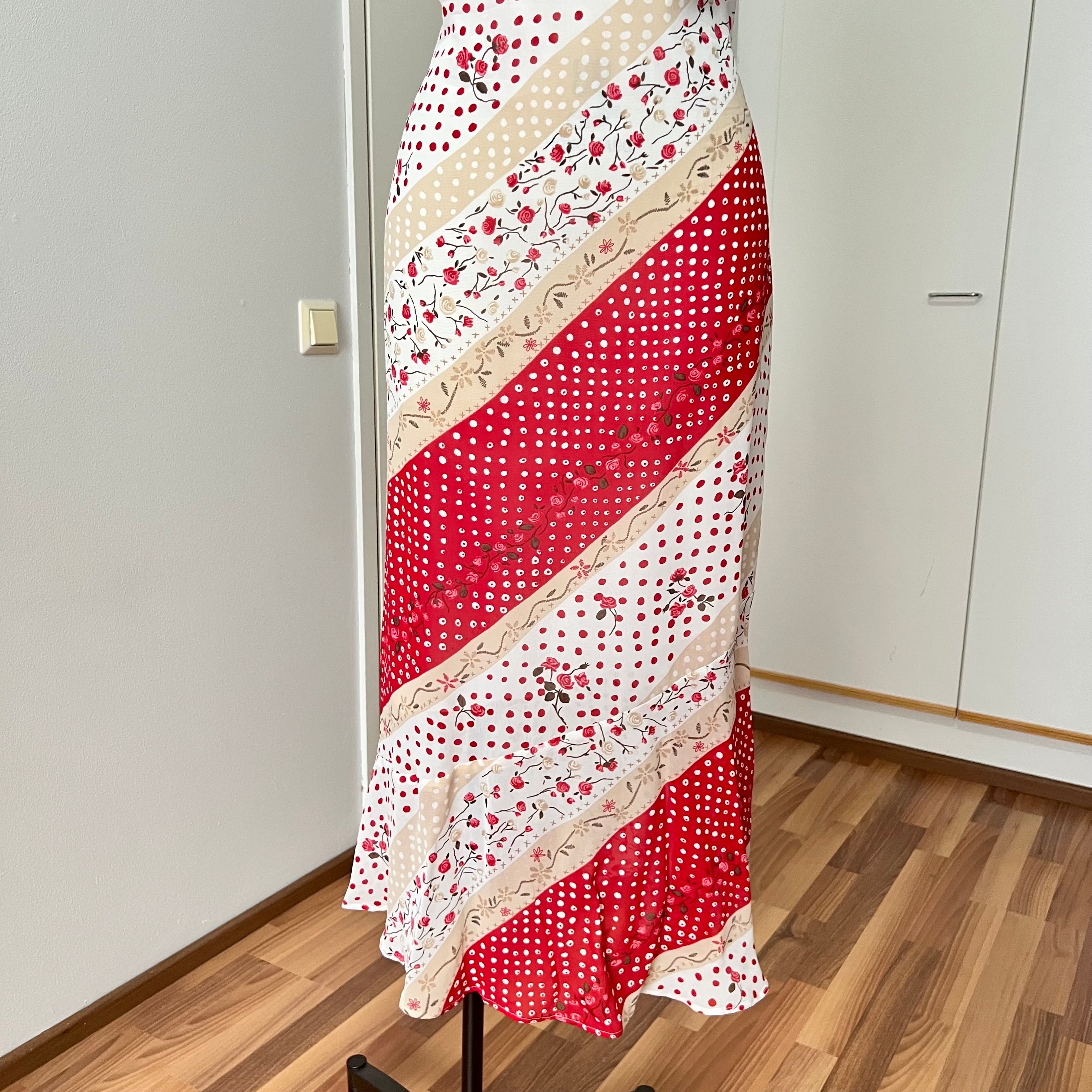 90s Floral Bias Cut Maxi Dress & Scarf French Vintage Viscose Romantic Boho Day Dress