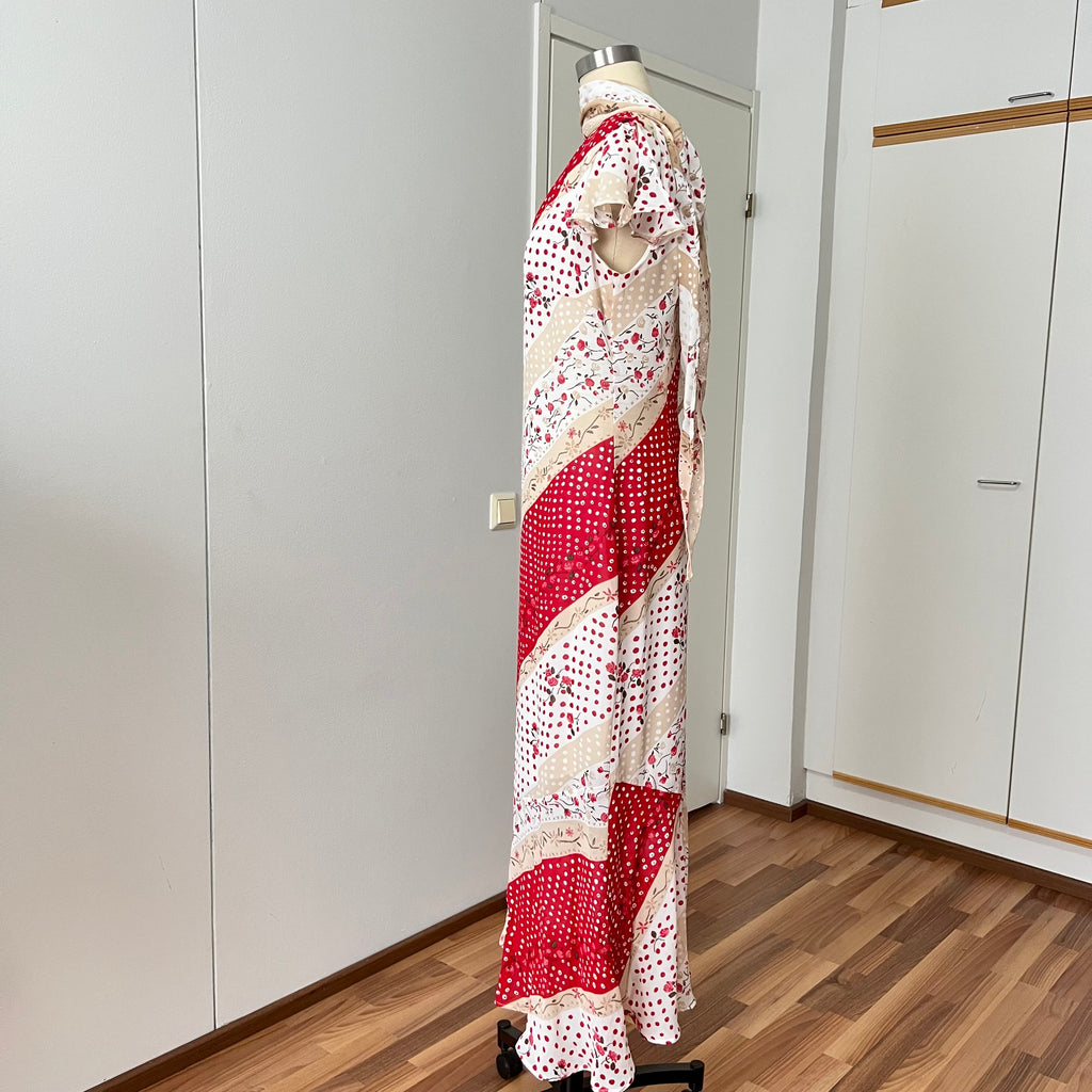 90s Floral Bias Cut Maxi Dress & Scarf French Vintage Viscose Romantic Boho Day Dress