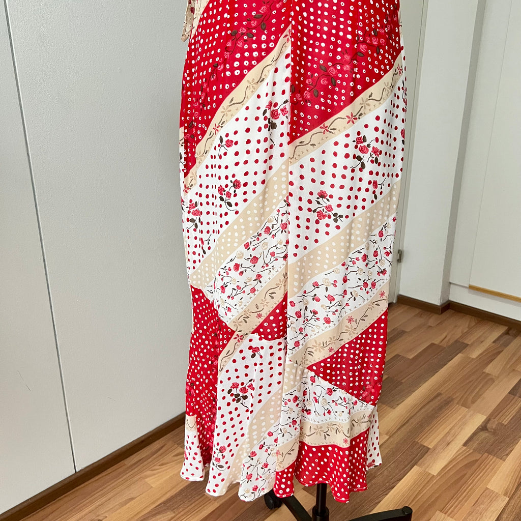 90s Floral Bias Cut Maxi Dress & Scarf French Vintage Viscose Romantic Boho Day Dress
