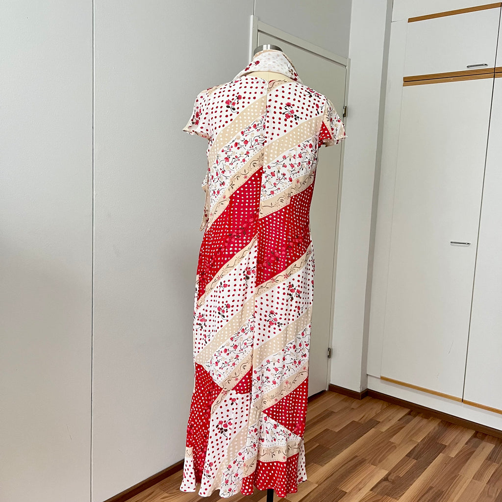 90s Floral Bias Cut Maxi Dress & Scarf French Vintage Viscose Romantic Boho Day Dress