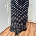 90s Viscose Polka Dot Slip Dress Ruffle Hem Spaghetti Straps Midi Asymmetric Dress EU 38