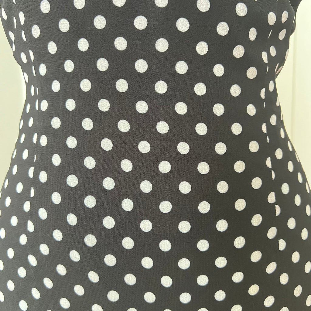 90s Viscose Polka Dot Slip Dress Ruffle Hem Spaghetti Straps Midi Asymmetric Dress EU 38
