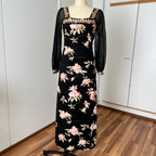 1970s Vintage Floral Boho Maxi Dress-French Vintage Sheer Split Sleeves
