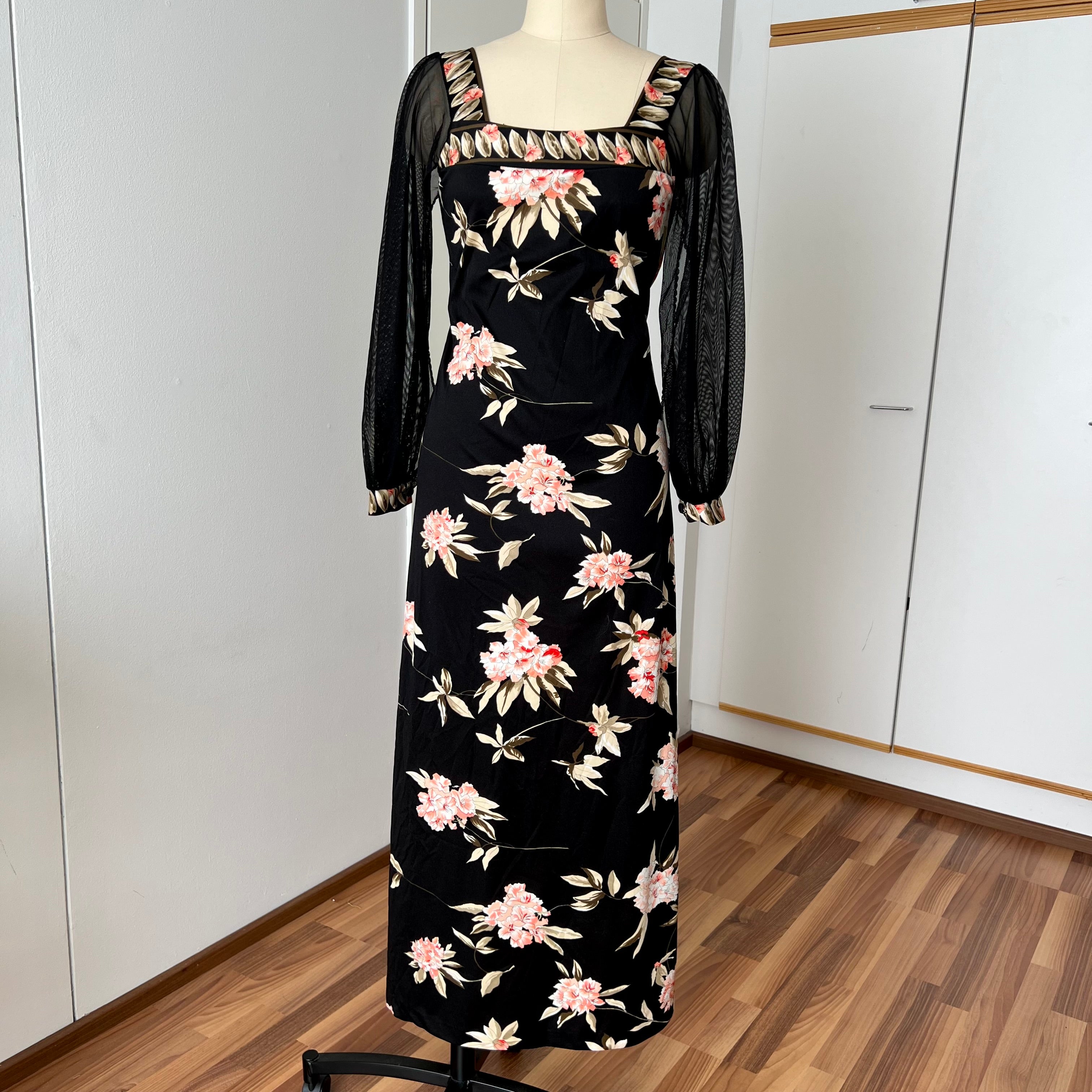 1970s Vintage Floral Boho Maxi Dress-French Vintage Sheer Split Sleeves
