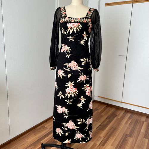 1970s Vintage Floral Boho Maxi Dress-French Vintage Sheer Split Sleeves
