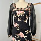 1970s Vintage Floral Boho Maxi Dress-French Vintage Sheer Split Sleeves