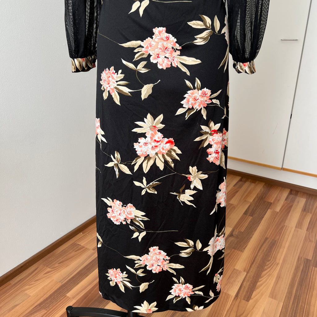 1970s Vintage Floral Boho Maxi Dress-French Vintage Sheer Split Sleeves