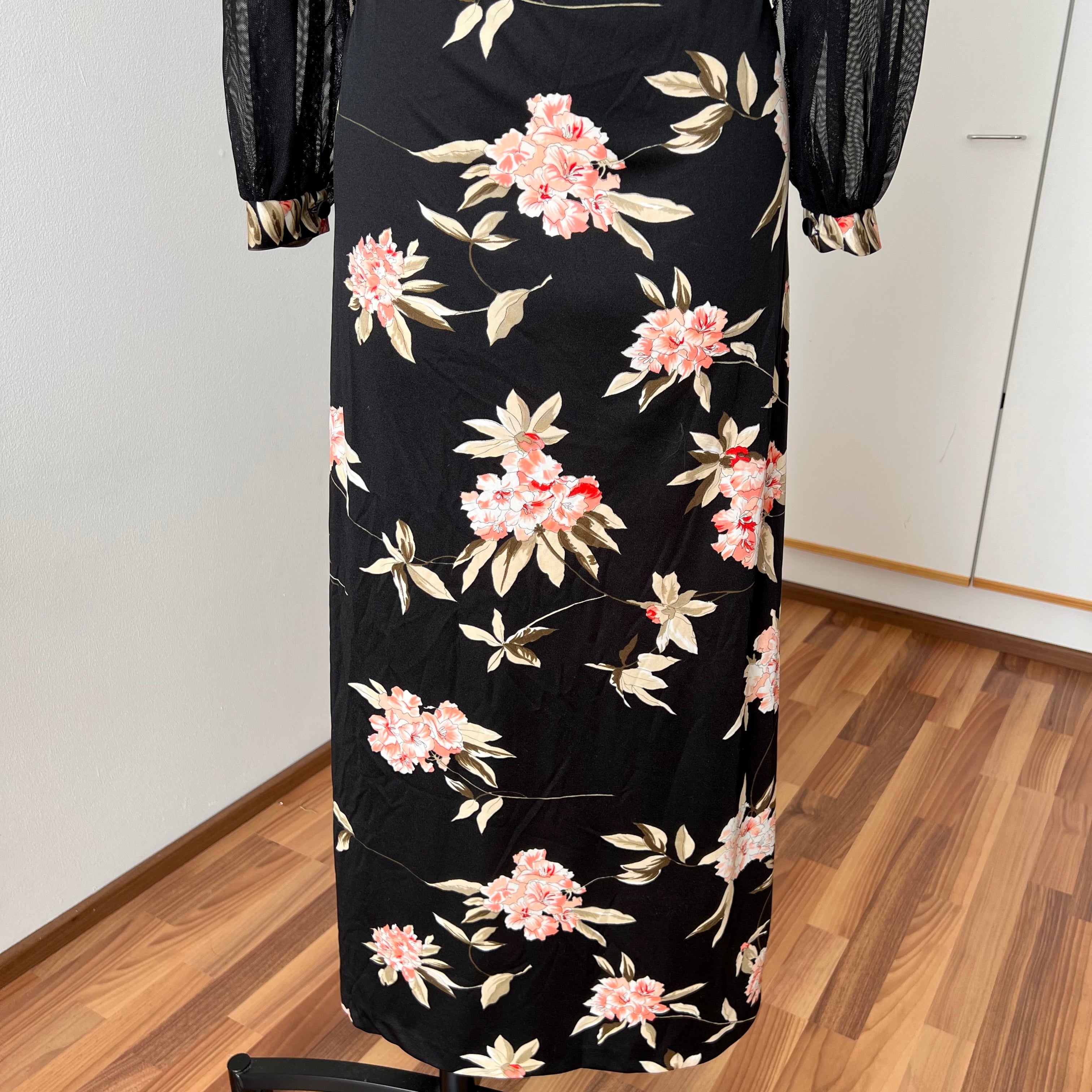 1970s Vintage Floral Boho Maxi Dress-French Vintage Sheer Split Sleeves