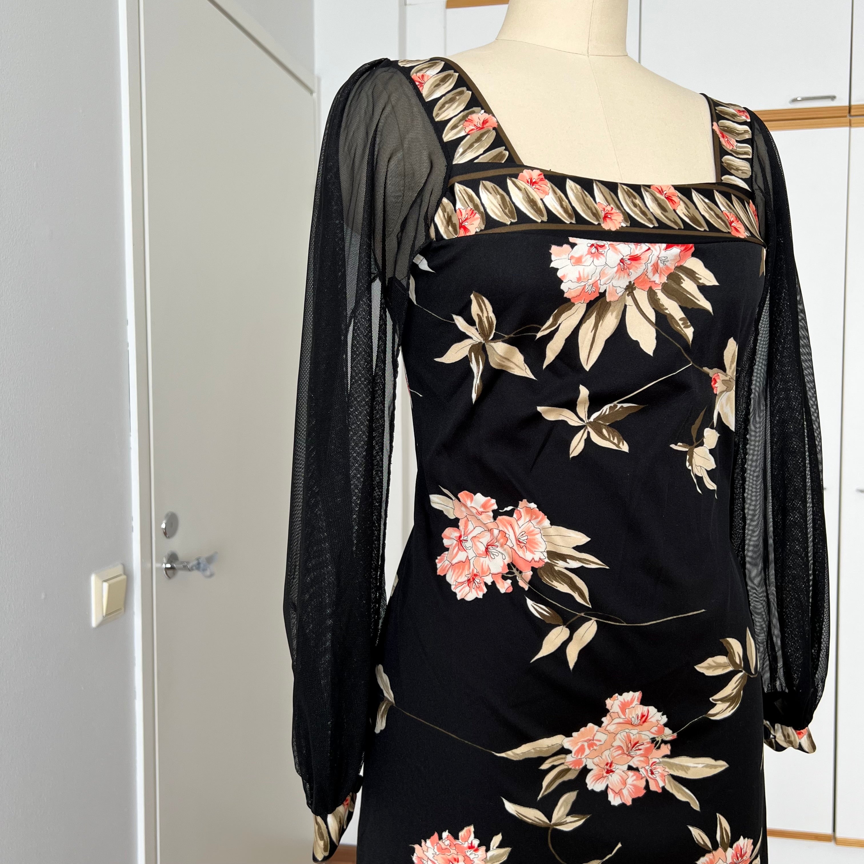 1970s Vintage Floral Boho Maxi Dress-French Vintage Sheer Split Sleeves