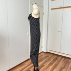 90s Viscose Polka Dot Slip Dress Ruffle Hem Spaghetti Straps Midi Asymmetric Dress EU 38