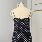 90s Viscose Polka Dot Slip Dress Ruffle Hem Spaghetti Straps Midi Asymmetric Dress EU 38
