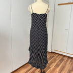 90s Viscose Polka Dot Slip Dress Ruffle Hem Spaghetti Straps Midi Asymmetric Dress EU 38