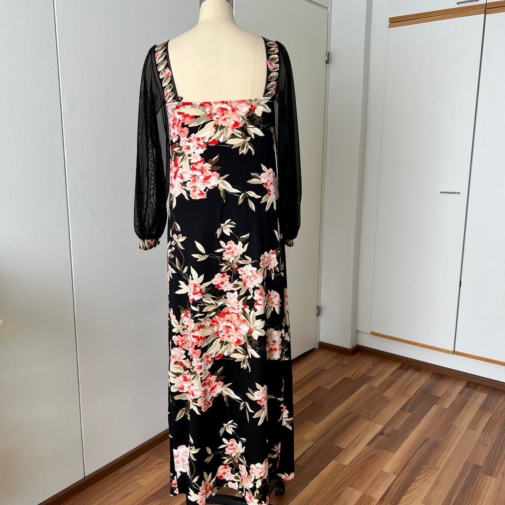 1970s Vintage Floral Boho Maxi Dress-French Vintage Sheer Split Sleeves