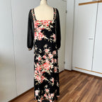 1970s Vintage Floral Boho Maxi Dress-French Vintage Sheer Split Sleeves