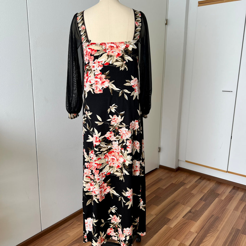 1970s Vintage Floral Boho Maxi Dress-French Vintage Sheer Split Sleeves