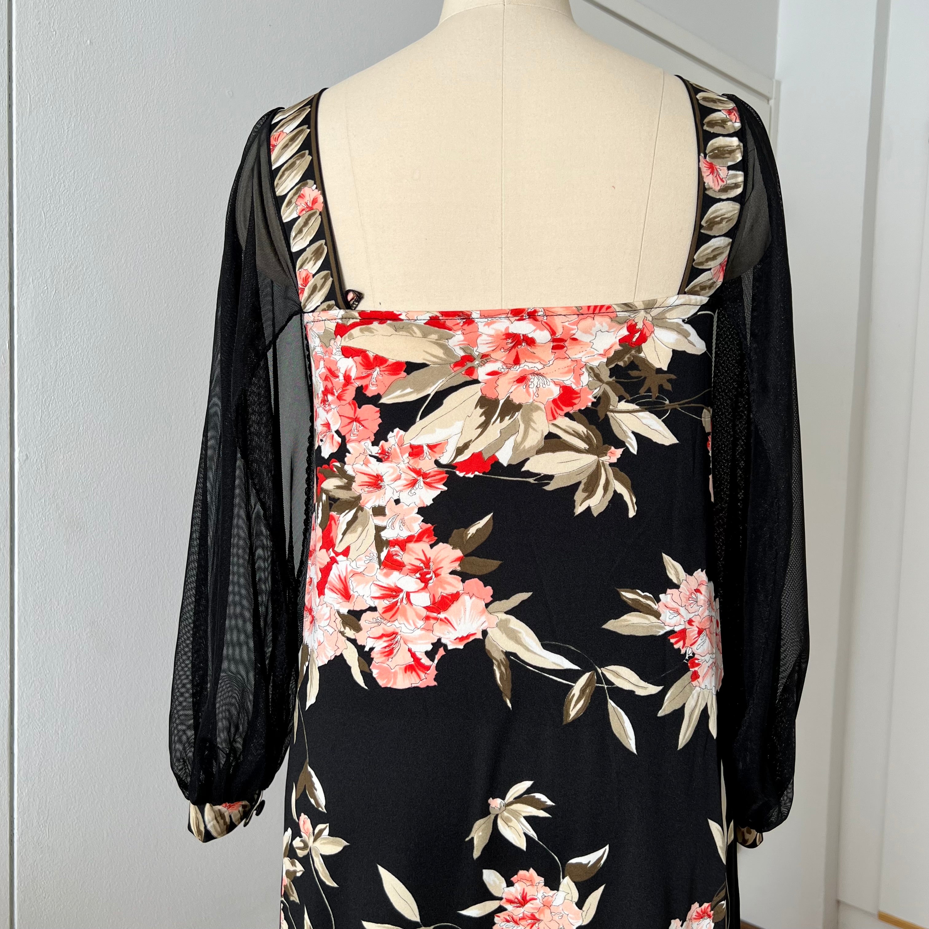 1970s Vintage Floral Boho Maxi Dress-French Vintage Sheer Split Sleeves
