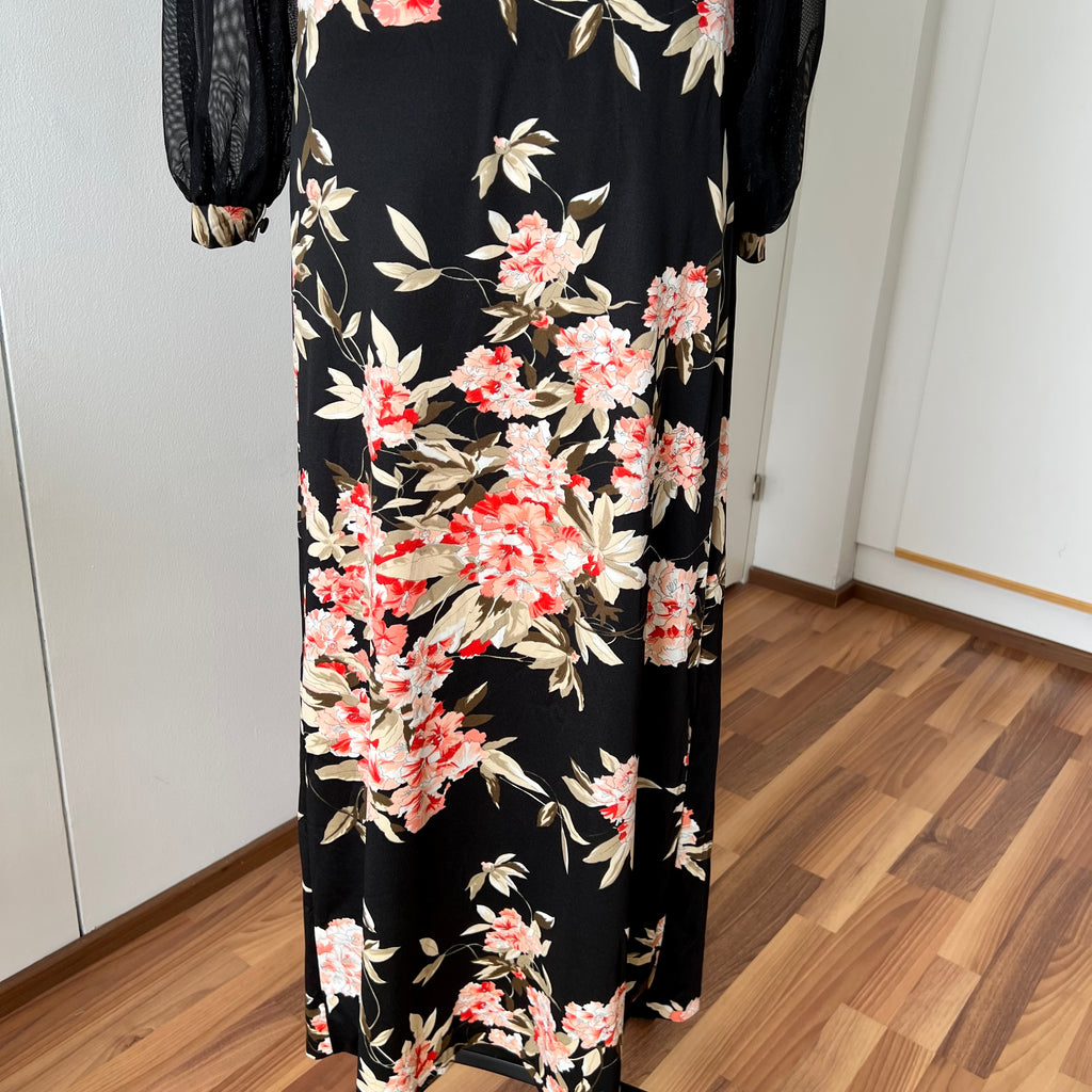 1970s Vintage Floral Boho Maxi Dress-French Vintage Sheer Split Sleeves