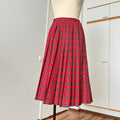 1980s Red Plaid Pleated Midi Skirt-High Waist Tartan Kilt Skirt-Dark Academia Preppy Grunge Midi Skirt-