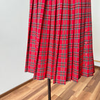 1980s Red Plaid Pleated Midi Skirt High Waist Tartan Kilt Skirt Dark Academia Midi Skirt