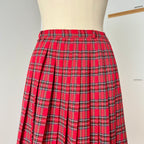 1980s Red Plaid Pleated Midi Skirt High Waist Tartan Kilt Skirt Dark Academia Midi Skirt