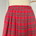 1980s Red Plaid Pleated Midi Skirt High Waist Tartan Kilt Skirt Dark Academia Midi Skirt