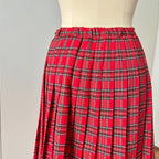 1980s Red Plaid Pleated Midi Skirt High Waist Tartan Kilt Skirt Dark Academia Midi Skirt