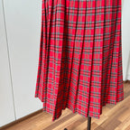1980s Red Plaid Pleated Midi Skirt High Waist Tartan Kilt Skirt Dark Academia Midi Skirt
