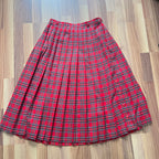 1980s Red Plaid Pleated Midi Skirt High Waist Tartan Kilt Skirt Dark Academia Midi Skirt