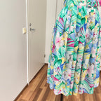 1980s Floral Midi Day Dress French Vintage Button Front Tropical Print Summer Tea Dress