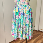1980s Floral Midi Day Dress French Vintage Button Front Tropical Print Summer Tea Dress