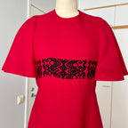 1970s Vintage Red Wool Maxi Dress Empire Waist Flutter Sleeves Floor Length Dress