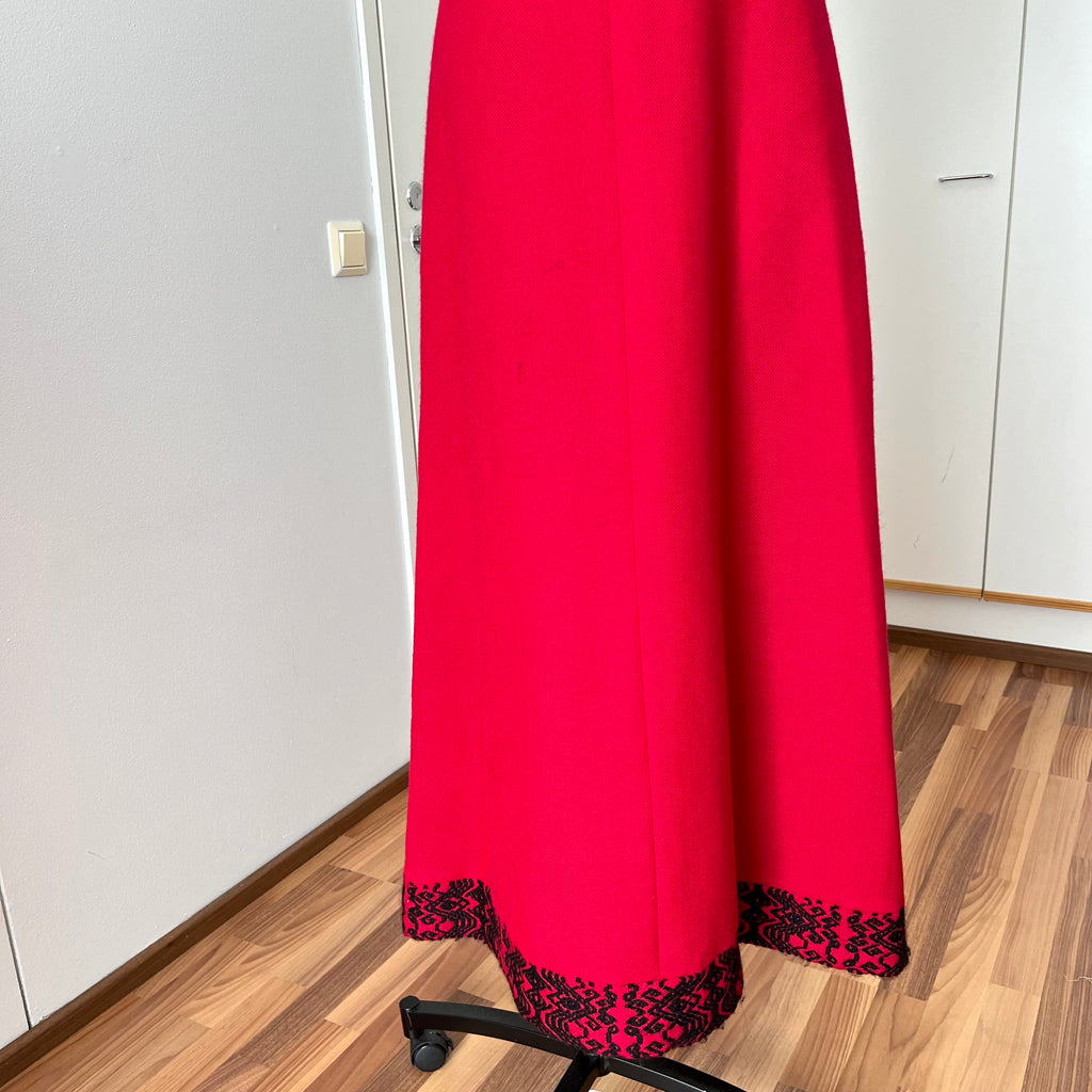 1970s Vintage Red Wool Maxi Dress Empire Waist Flutter Sleeves Floor Length Dress