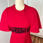 1970s Vintage Red Wool Maxi Dress Empire Waist Flutter Sleeves Floor Length Dress