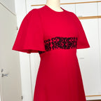 1970s Vintage Red Wool Maxi Dress Empire Waist Flutter Sleeves Floor Length Dress