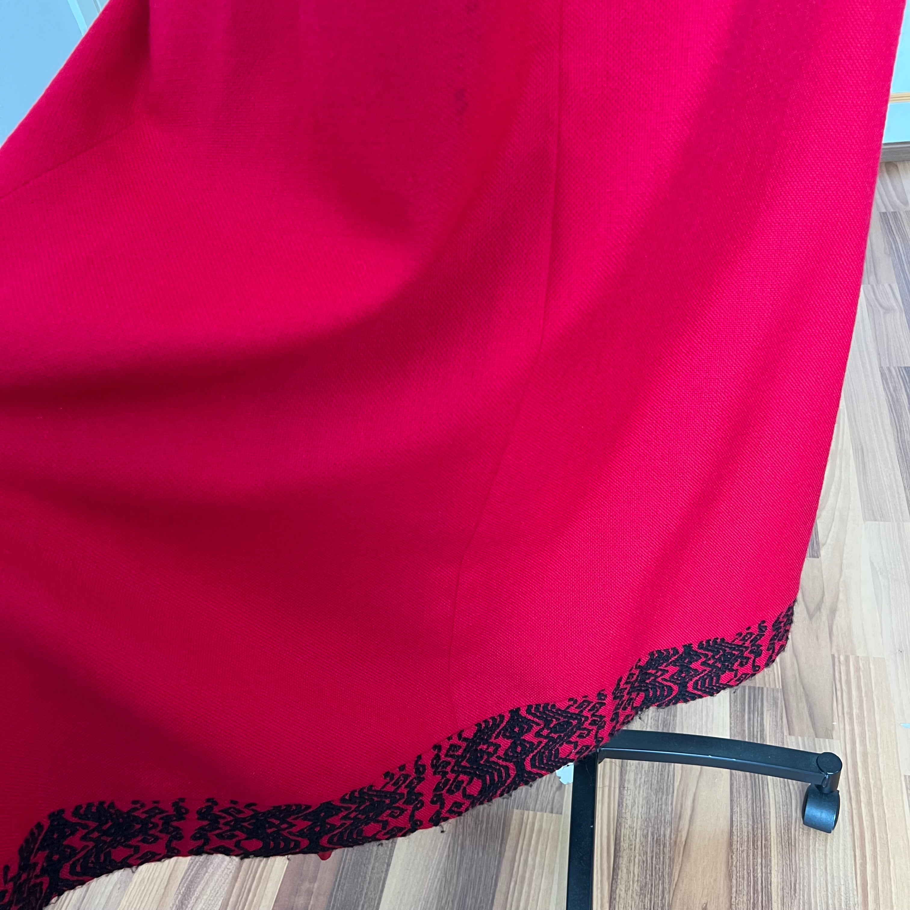 1970s Vintage Red Wool Maxi Dress Empire Waist Flutter Sleeves Floor Length Dress