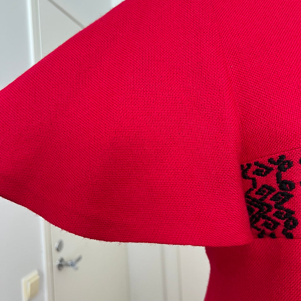 1970s Vintage Red Wool Maxi Dress Empire Waist Flutter Sleeves Floor Length Dress