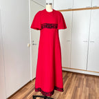 1970s Vintage Red Wool Maxi Dress Empire Waist Flutter Sleeves Floor Length Dress