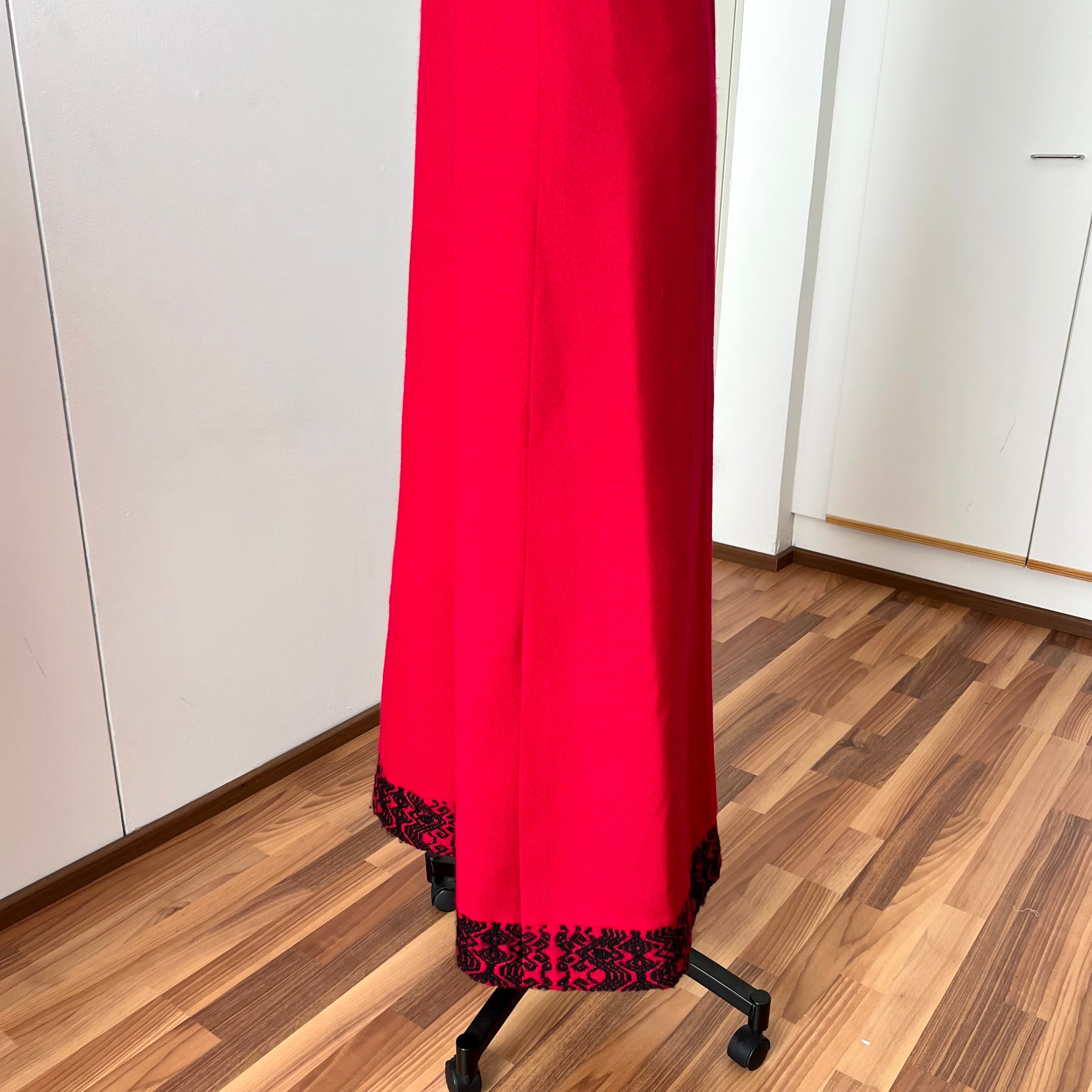 1970s Vintage Red Wool Maxi Dress Empire Waist Flutter Sleeves Floor Length Dress