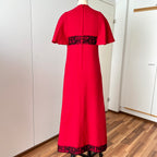 1970s Vintage Red Wool Maxi Dress Empire Waist Flutter Sleeves Floor Length Dress