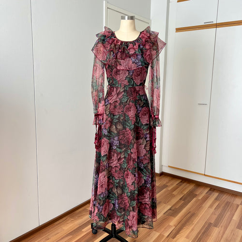 1970s VERA MONT Floral Maxi Dress Long Sleeves Boho Prairie Romantic Whimsygoth