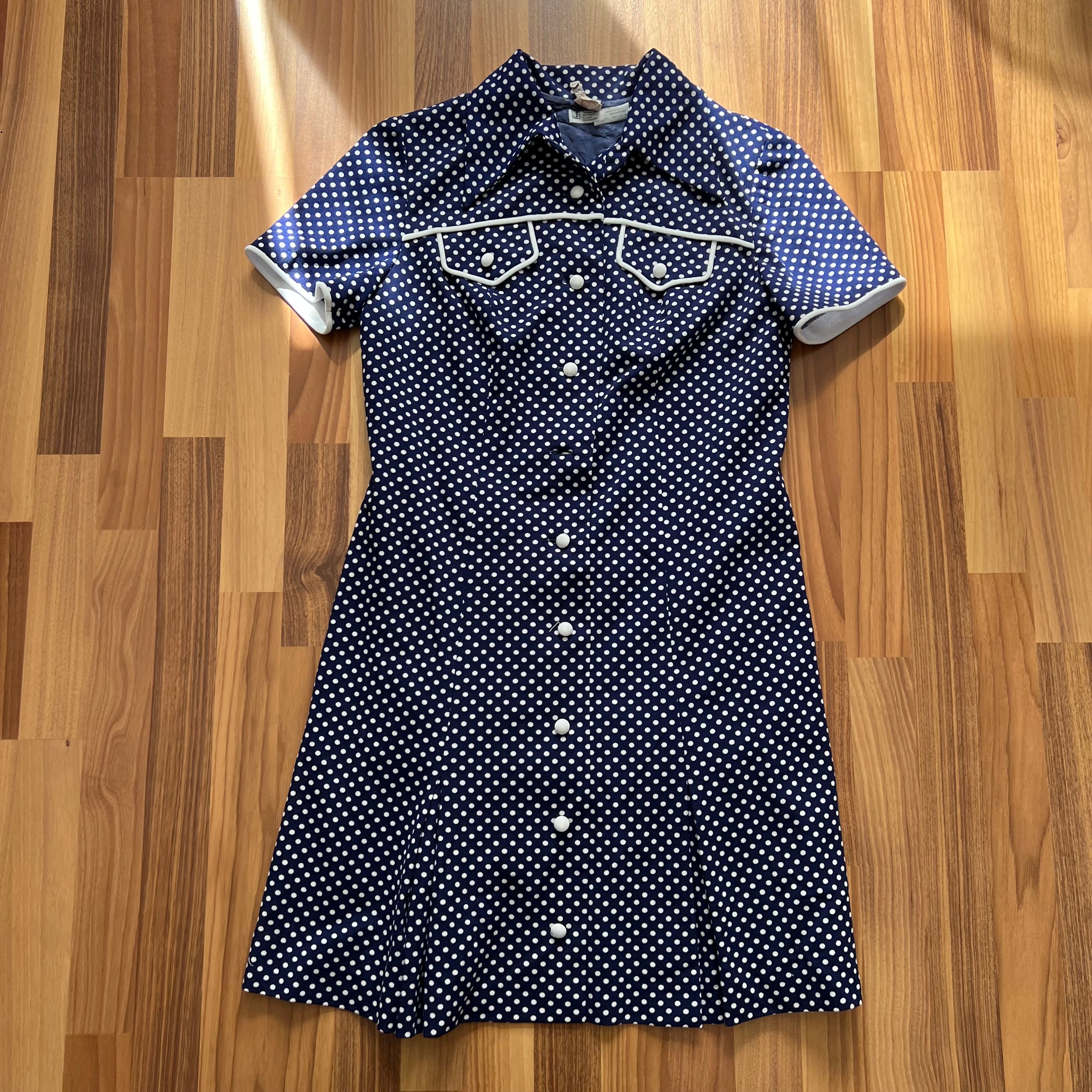 1970s DIOLEN Polka Dot Mod Mini Dress Retro GOGO Twiggy Style Button Front EU 44