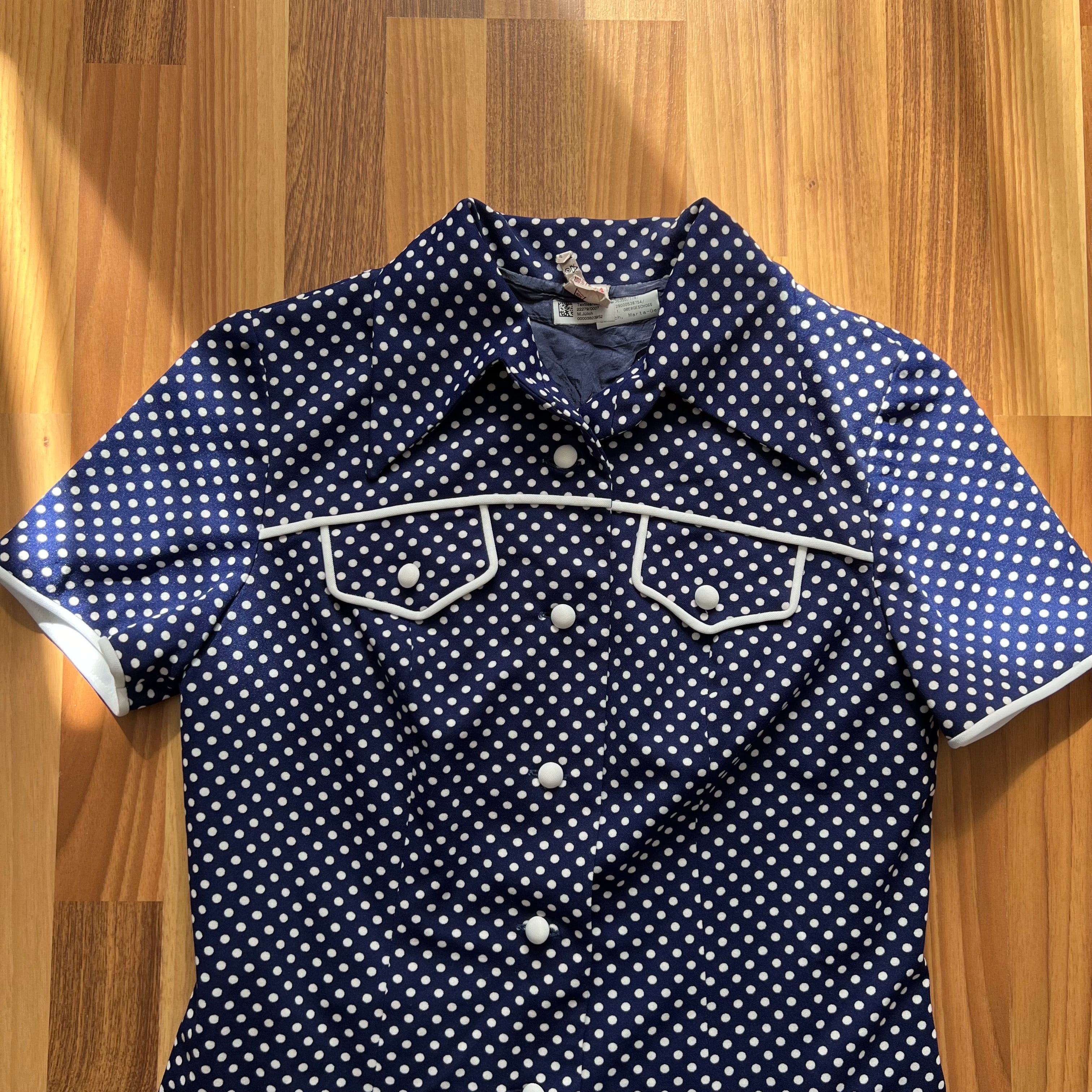 1970s DIOLEN Polka Dot Mod Mini Dress Retro GOGO Twiggy Style Button Front EU 44