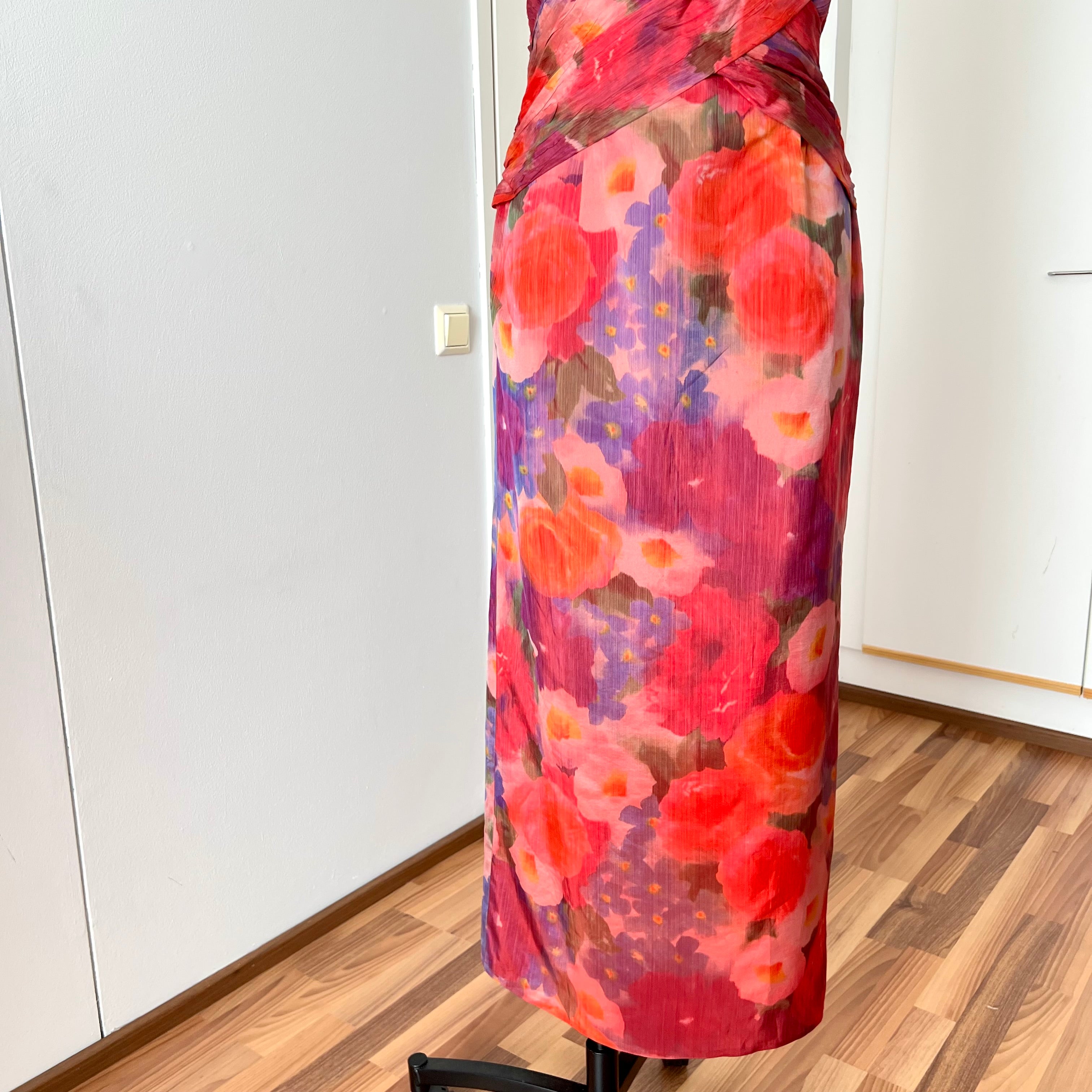 1990s Vintage Watercolor Vera Mont Evening Gown-Spaghetti Straps  Floral Maxi Dress