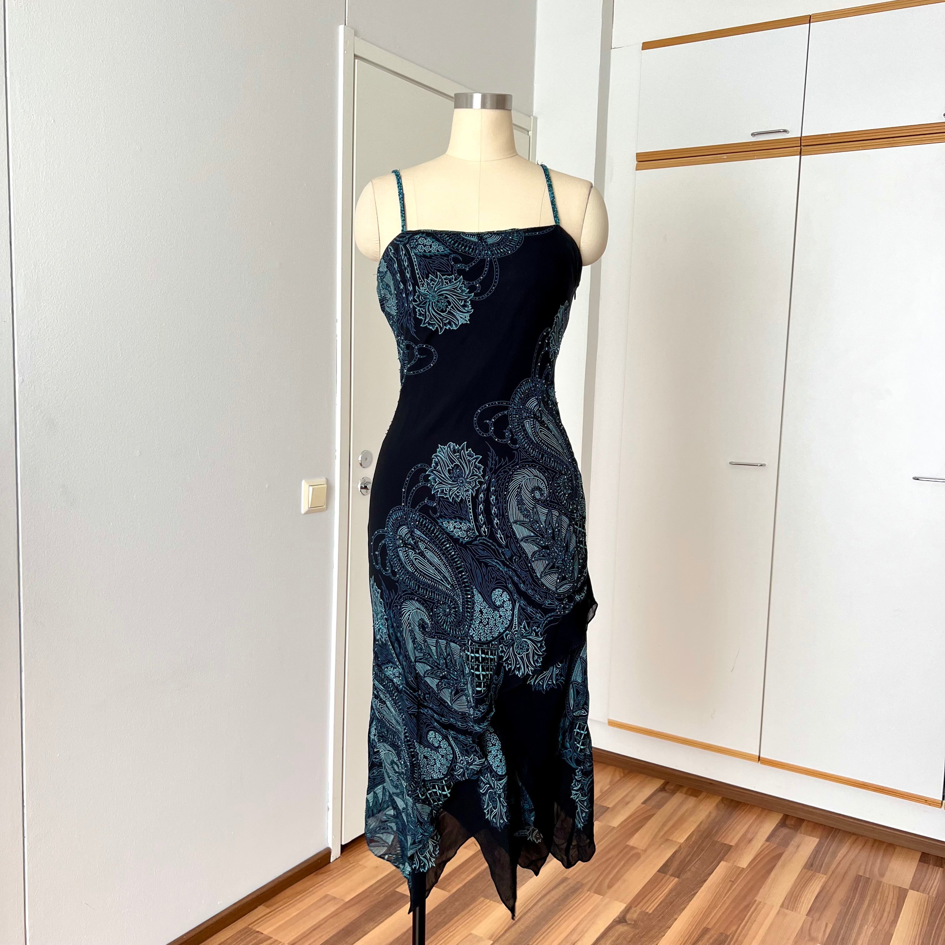 Y2K Paisley Beaded Midi Dress Whimsygoth Fairy Asymmetrical Dress Size 6