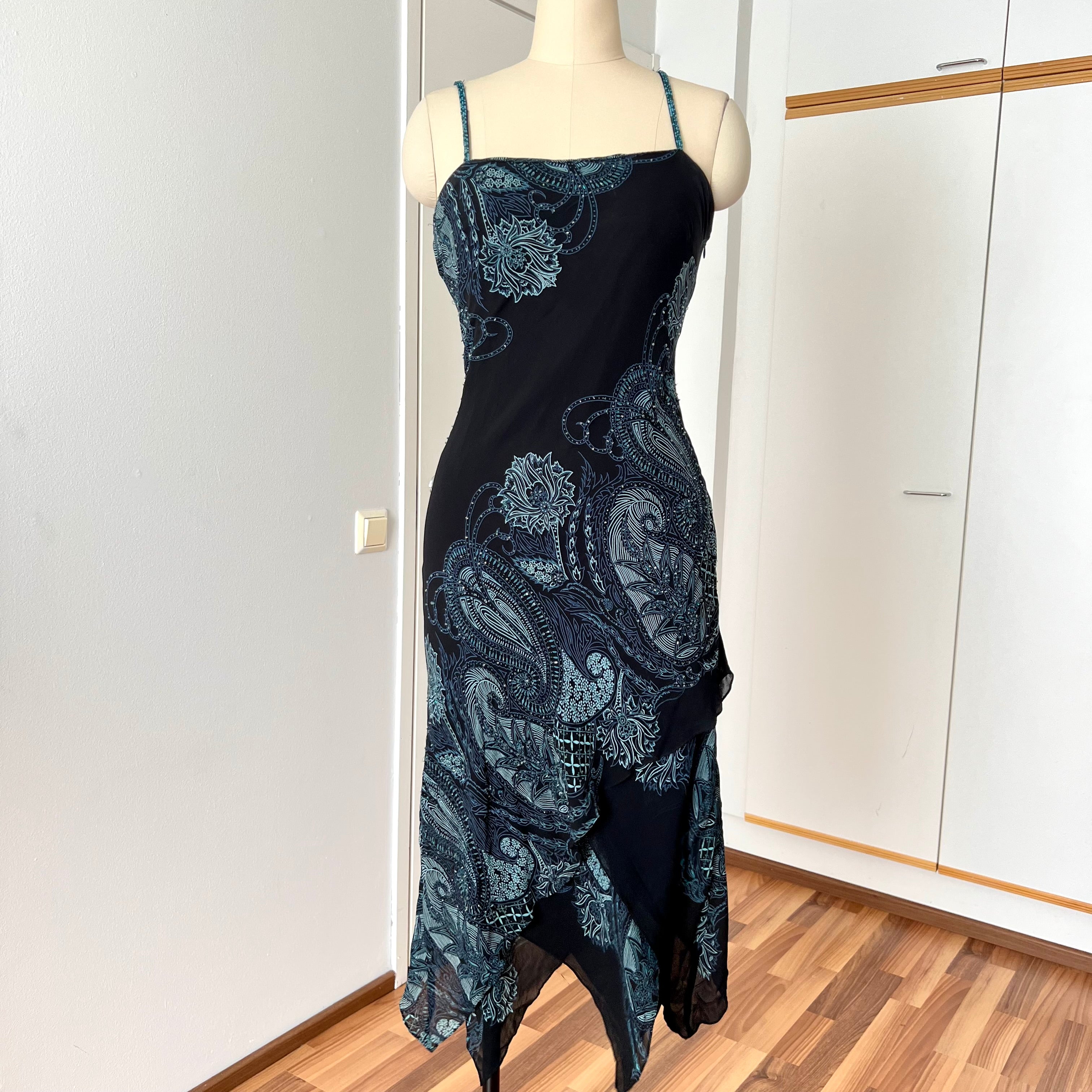 Y2K Paisley Beaded Midi Dress Whimsygoth Fairy Asymmetrical Dress Size 6