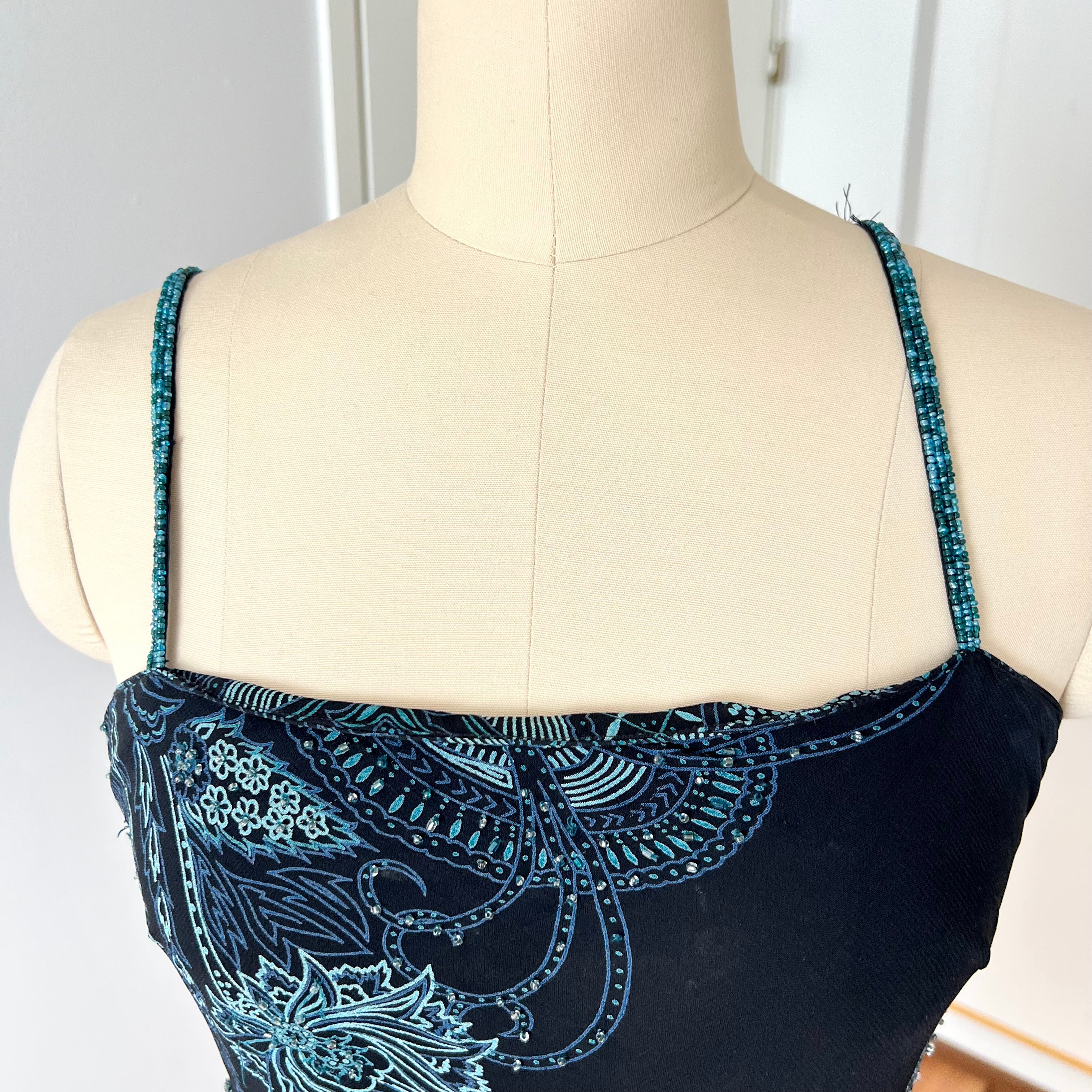 Y2K Paisley Beaded Midi Dress Whimsygoth Fairy Asymmetrical Dress Size 6