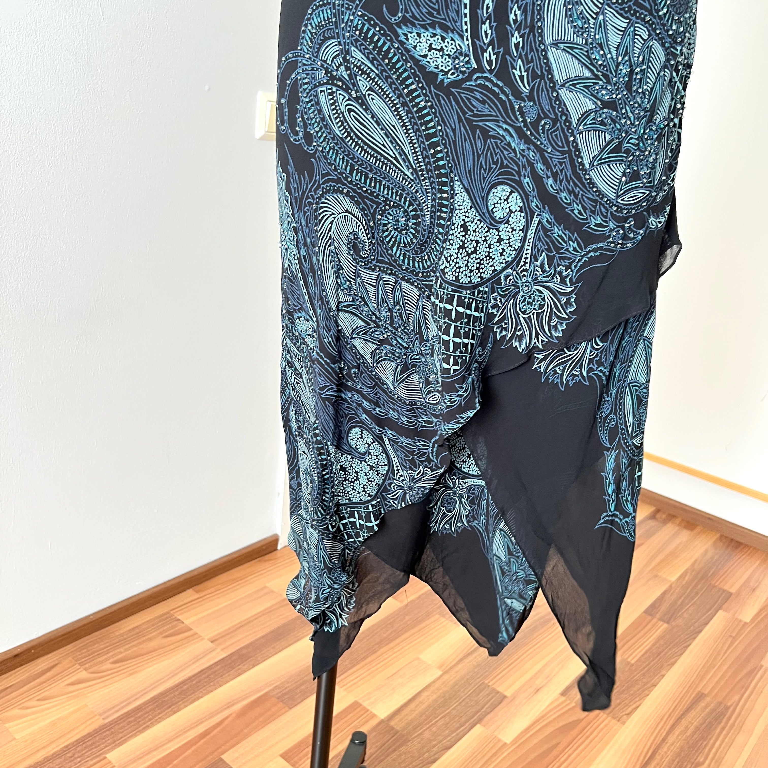 Y2K Paisley Beaded Midi Dress Whimsygoth Fairy Asymmetrical Dress Size 6