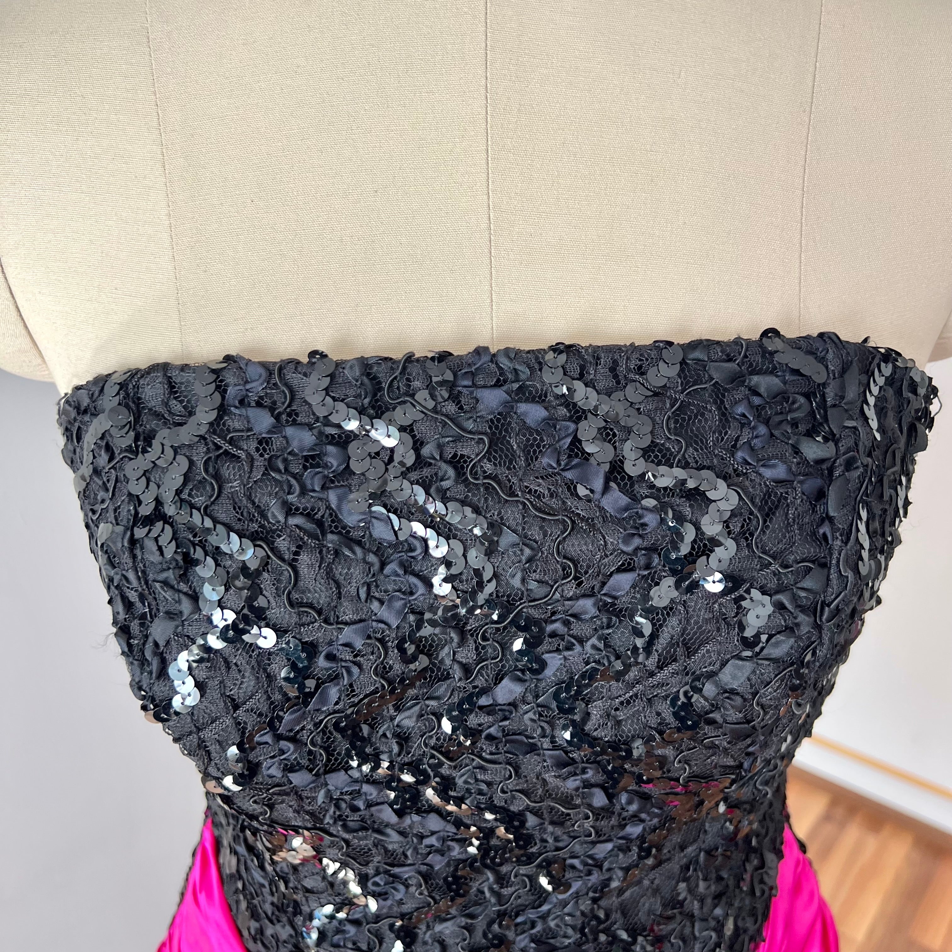 1980s SCARLETT NITE Sequins Party Dress-Vintage Strapless Prom Party Dress ILGWU