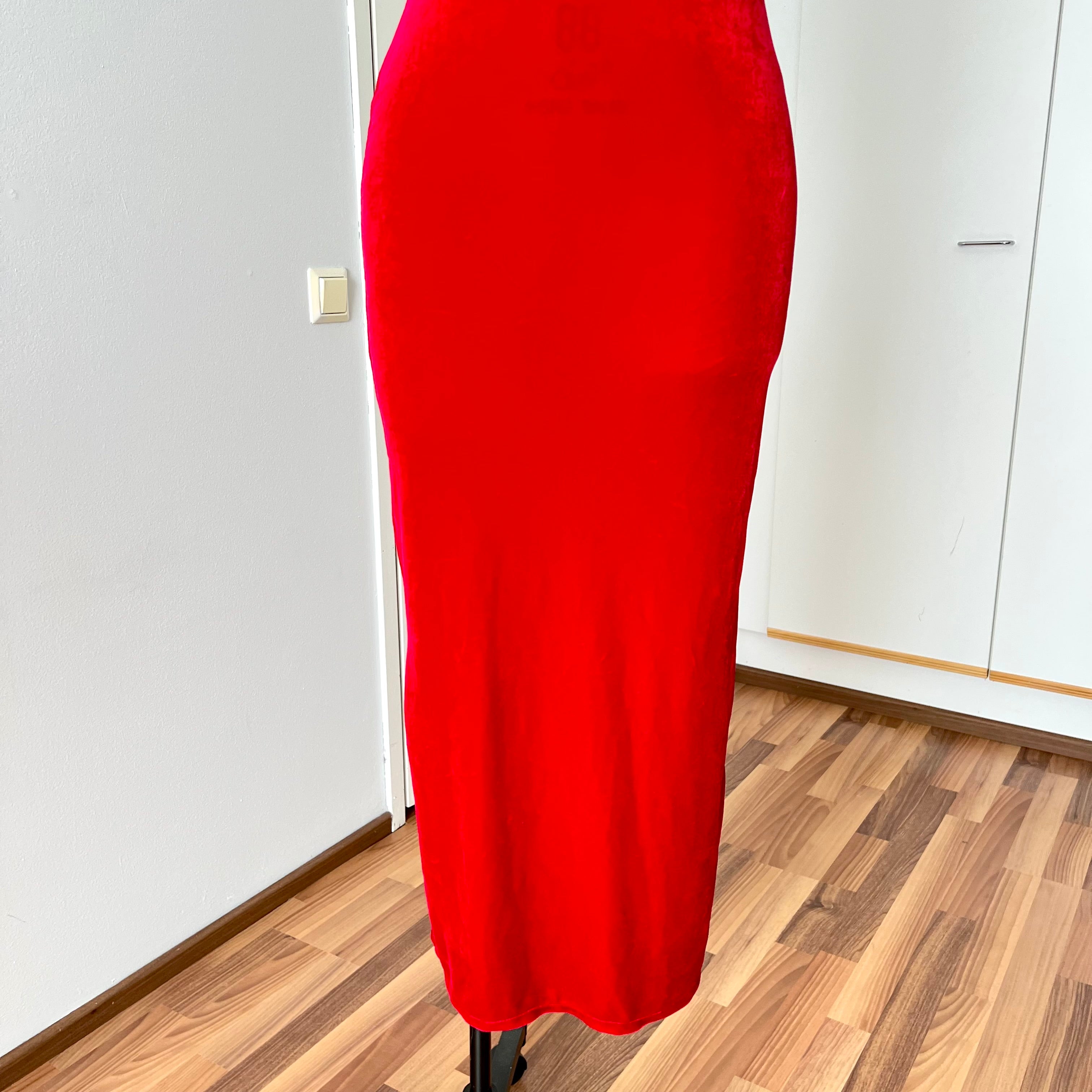 80s 90s Red Velvet Bodycon Dress Off Shoulder Midi Old Hollywood Glam Retro Vamp
